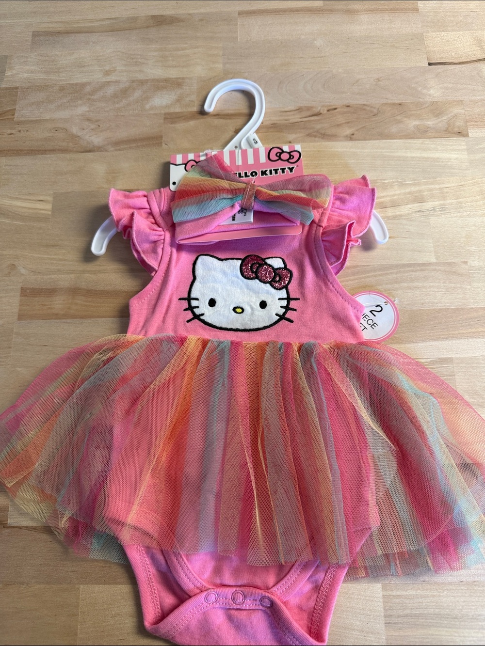 Hello Kitty Pink Bodysuit Tutu with Rainbow Bow Headband